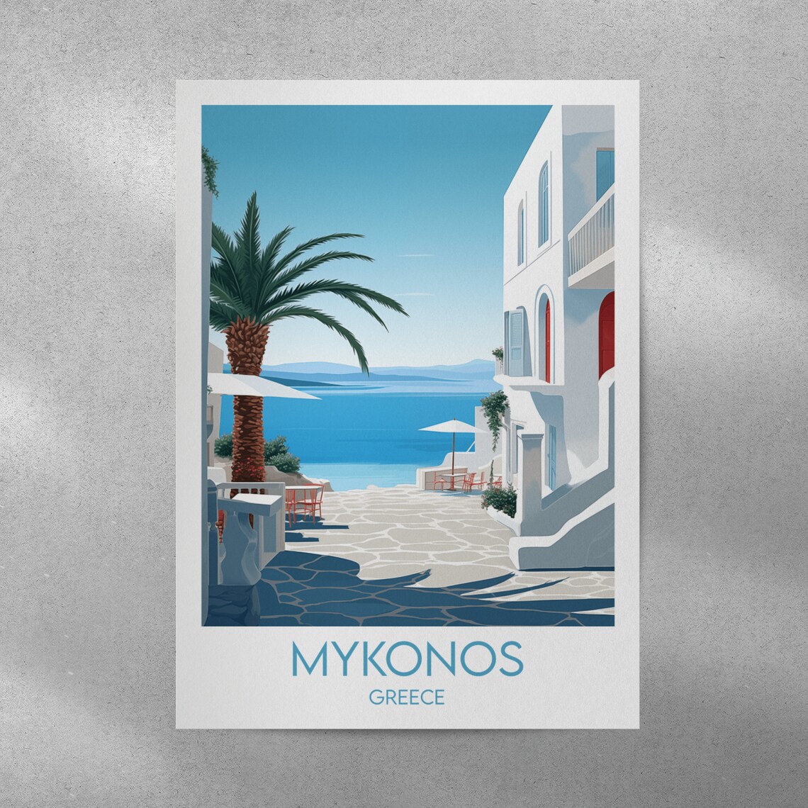 Mykonos Greece Whitewashed Alley Palm Seaside Village Travel Poster - Image 5