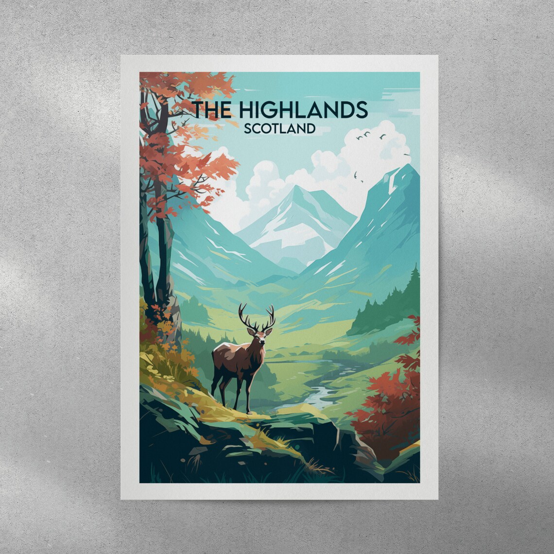 Scottish Highlands Stag Deer Mountain Glen Autumn Travel Poster - Image 3