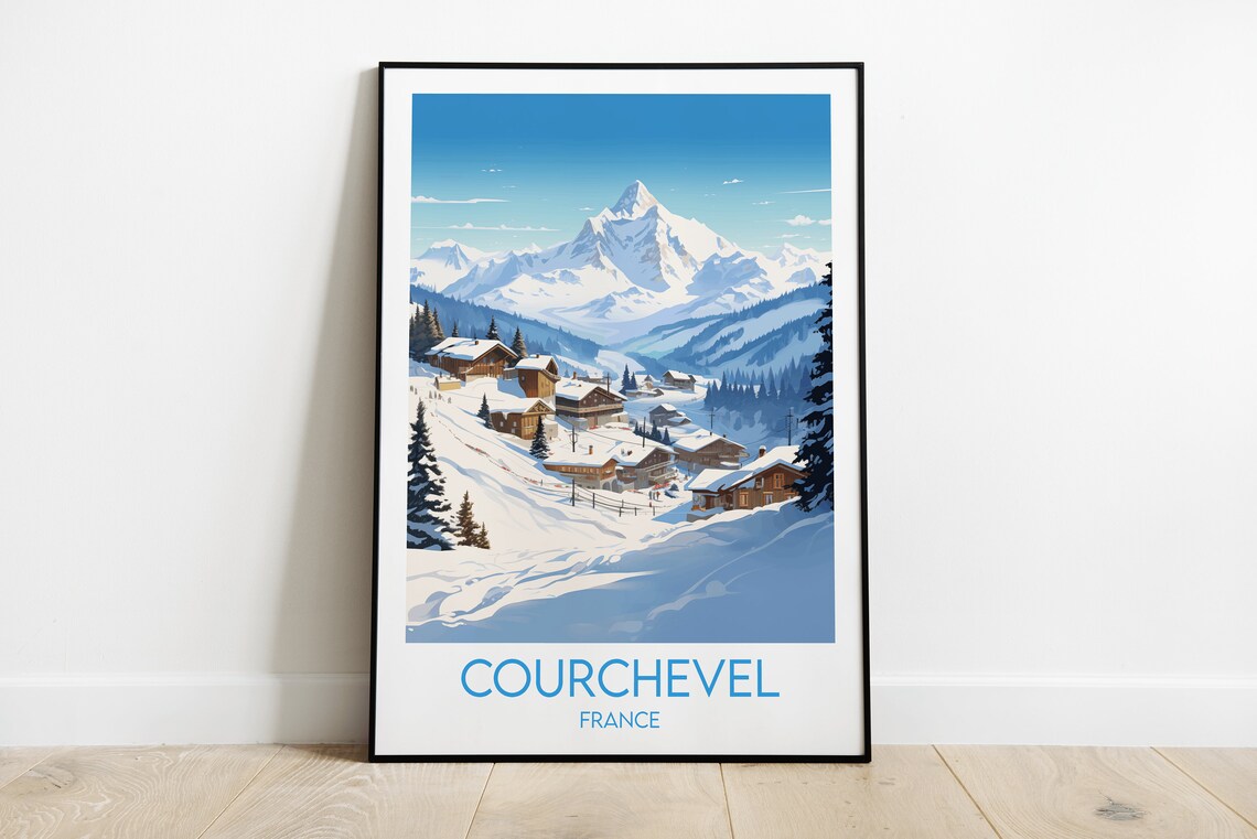 Courchevel France Alpine Village Snowy Peak Winter Ski Travel Poster