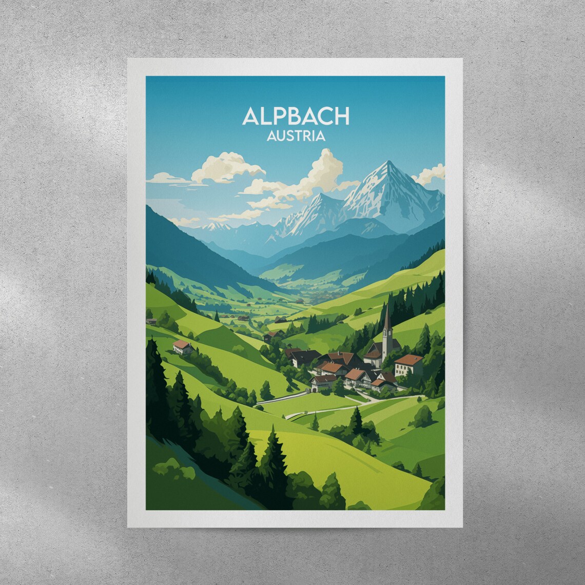 Alpbach Austria Alpine Village Mountain Valley Vintage Travel Poster - Image 2