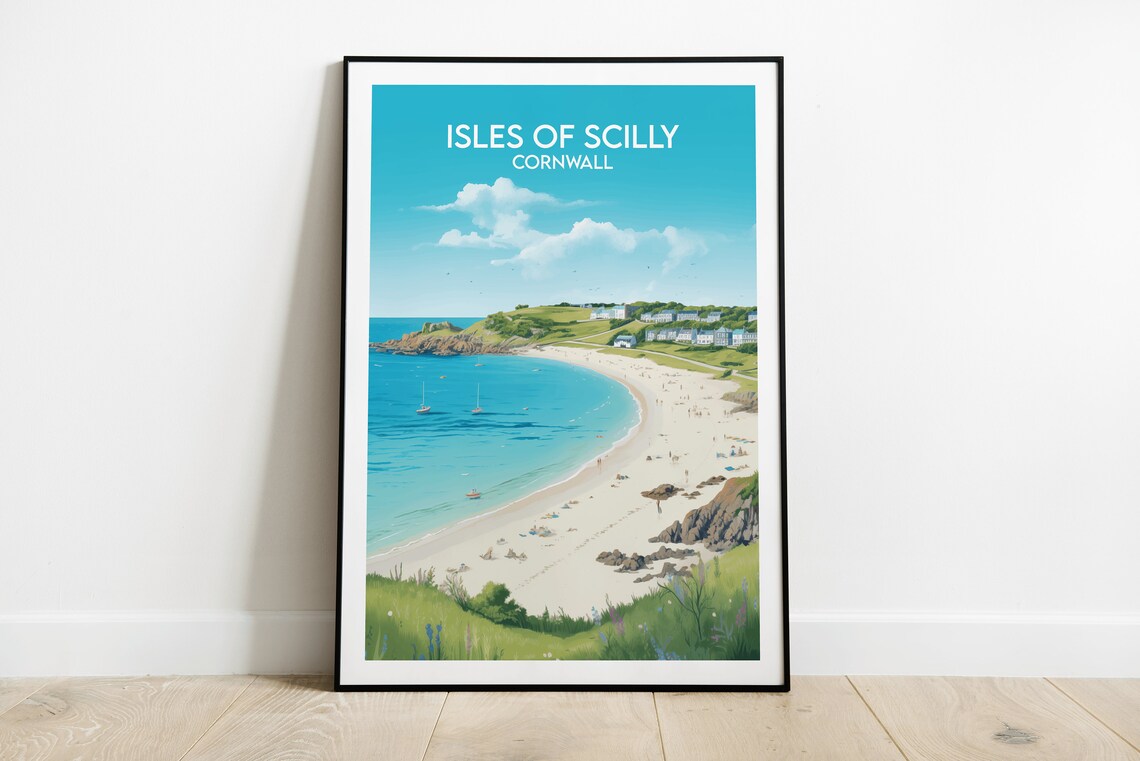 Isles Of Scilly Travel Poster, Cornwall Custom Gift