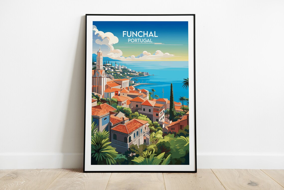 Funchal Portugal Madeira Coastal City Panorama Travel Poster