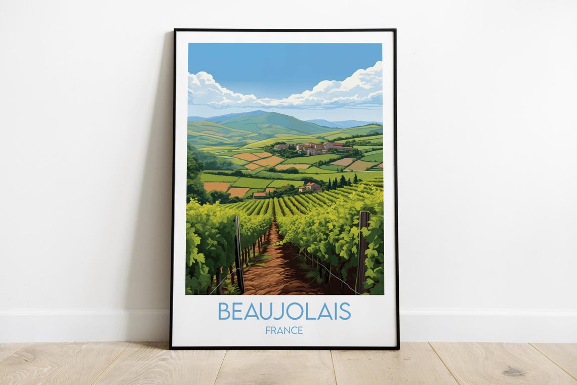 Beaujolais Vineyards France Green Hills Wine Region Travel Poster