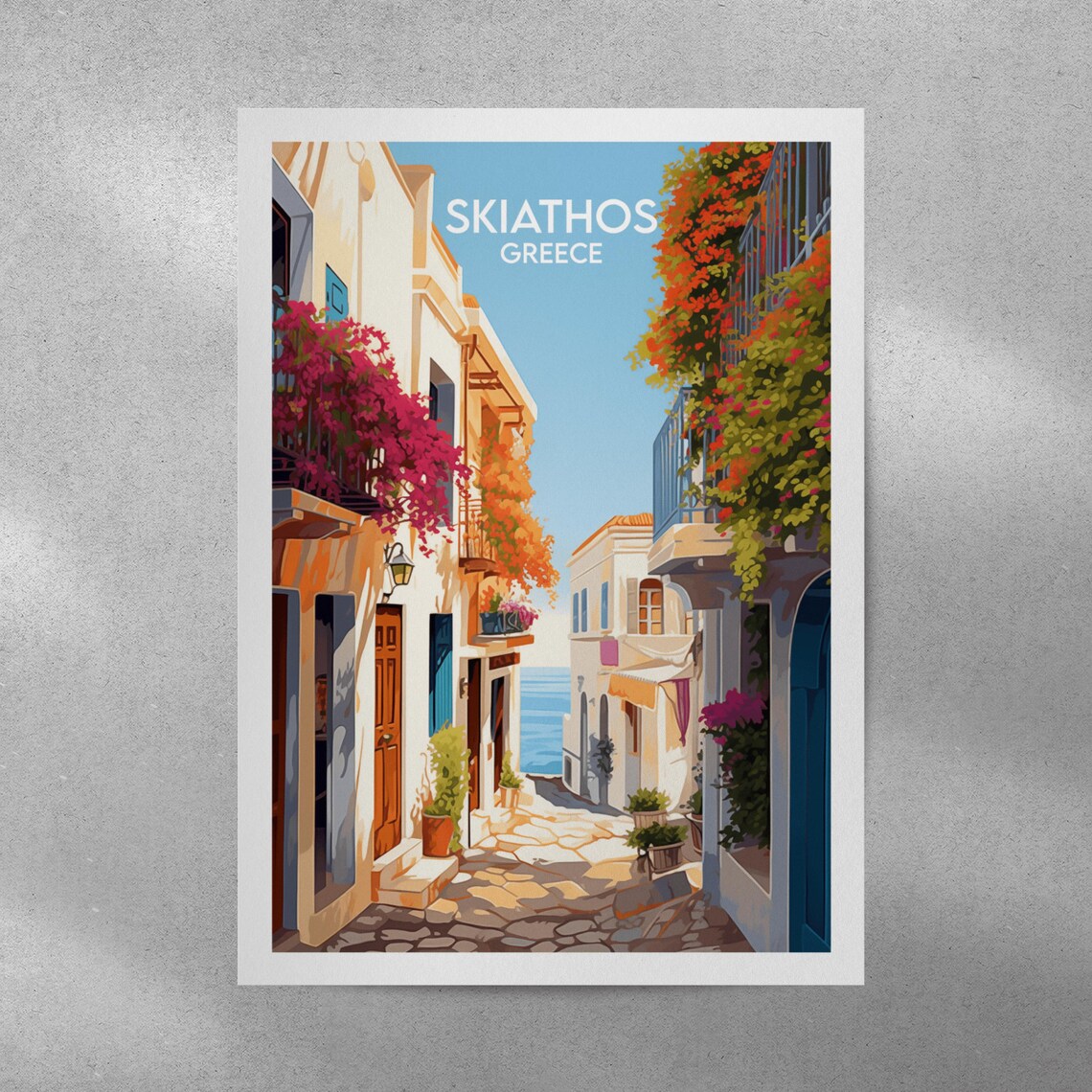Skiathos Greece Whitewashed Alley Bougainvillea Travel Poster - Image 4