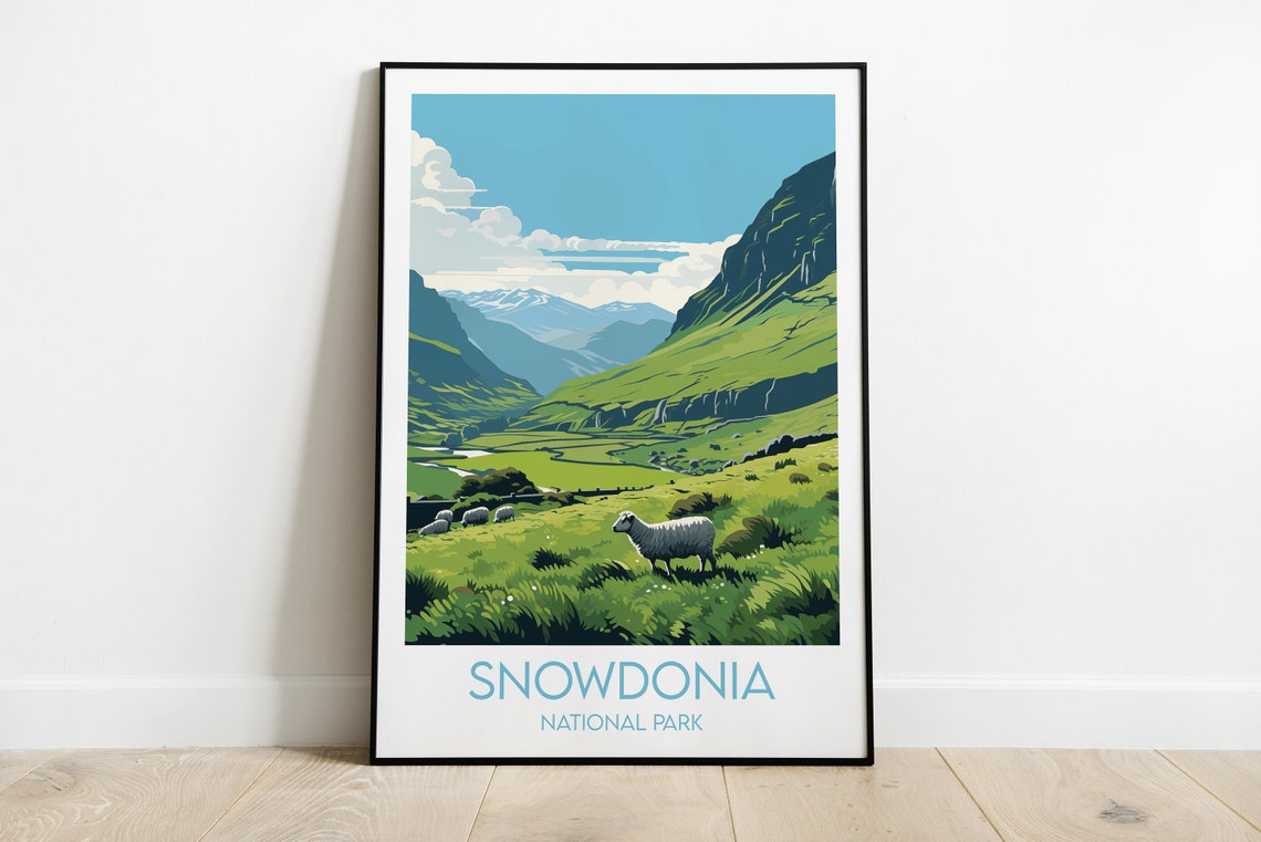 Snowdonia National Park Welsh Valley Sheep Scene Travel Poster Art