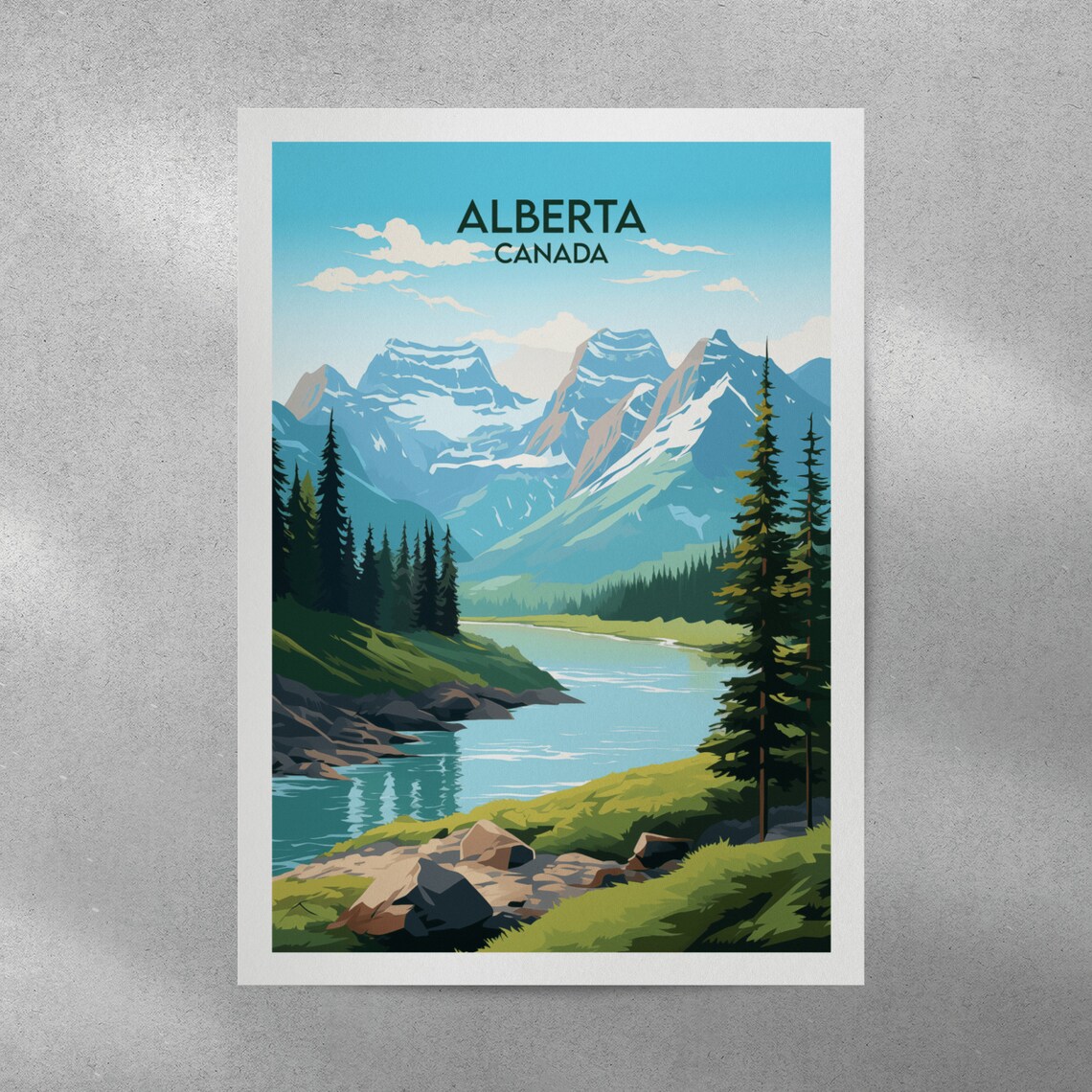 Alberta Canada Summer Mountain Lake Valley Scene Travel Poster - Image 3