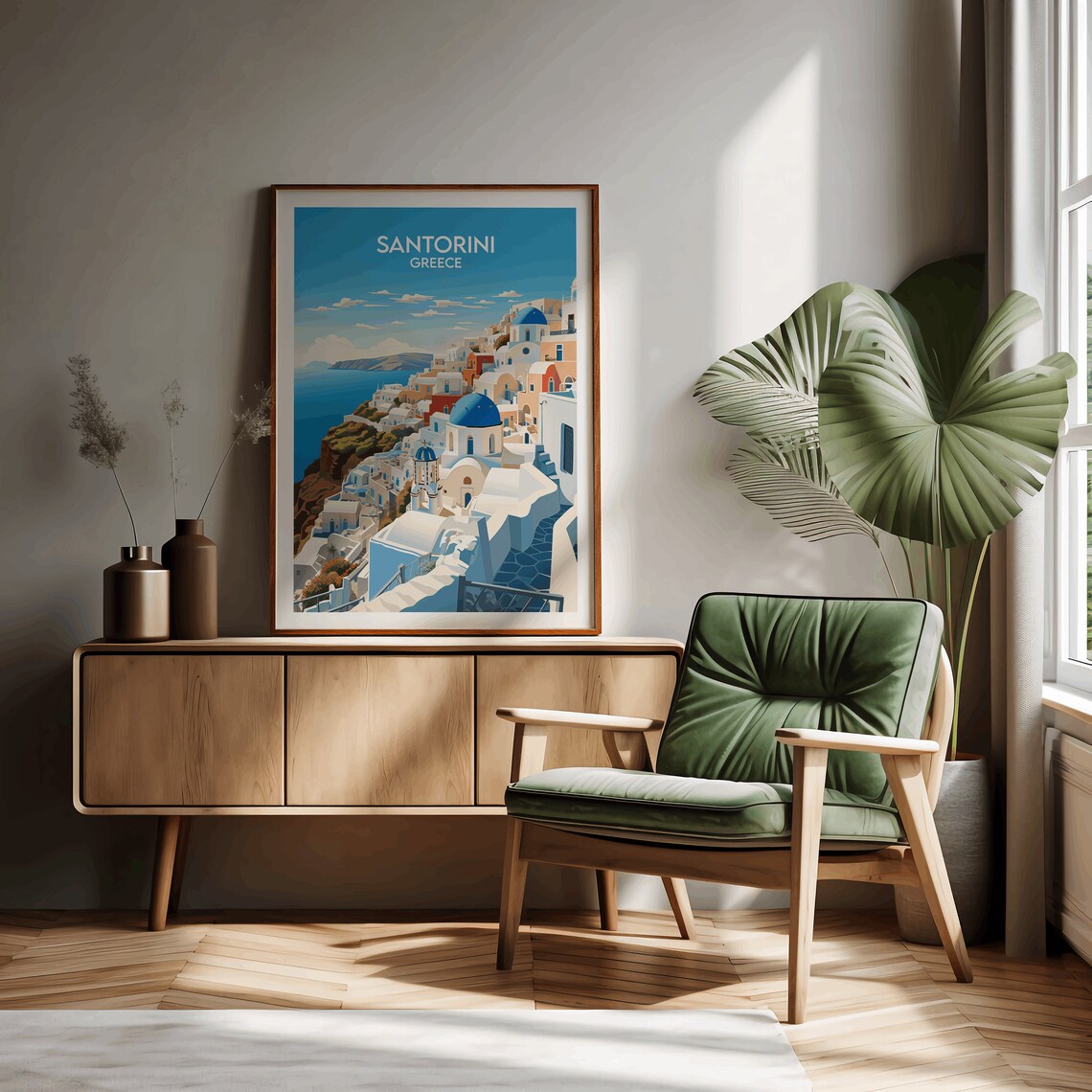 Santorini Travel Poster, Greece Custom Gift Print - Image 2