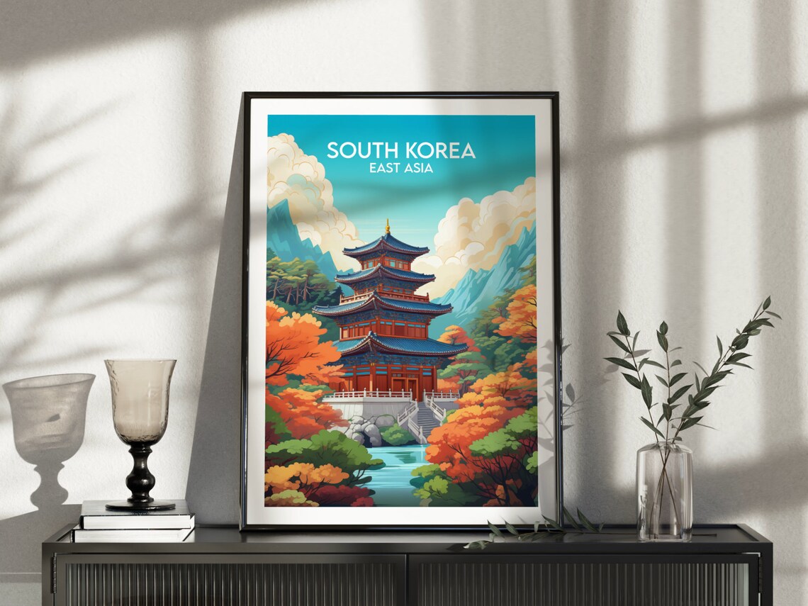 South Korea East Asia Temple Autumn Mountain Scenic Travel Poster - Image 5