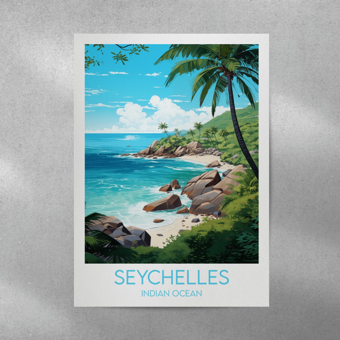 Seychelles Tropical Beach Granite Rocks Indian Ocean Travel Poster - Image 3
