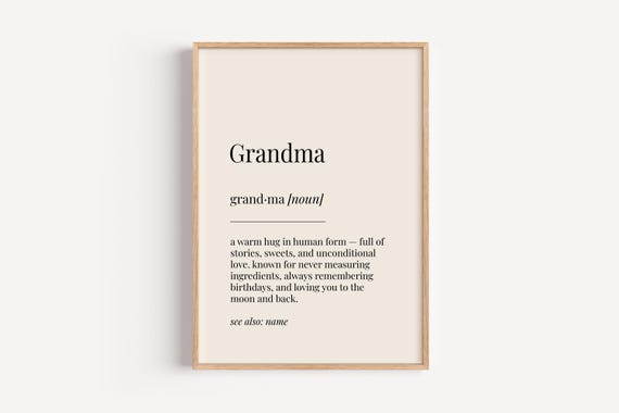 Grandma Nan Definition Print Dictionary Poster Birthday Family Wall Art Funny Gift For Her