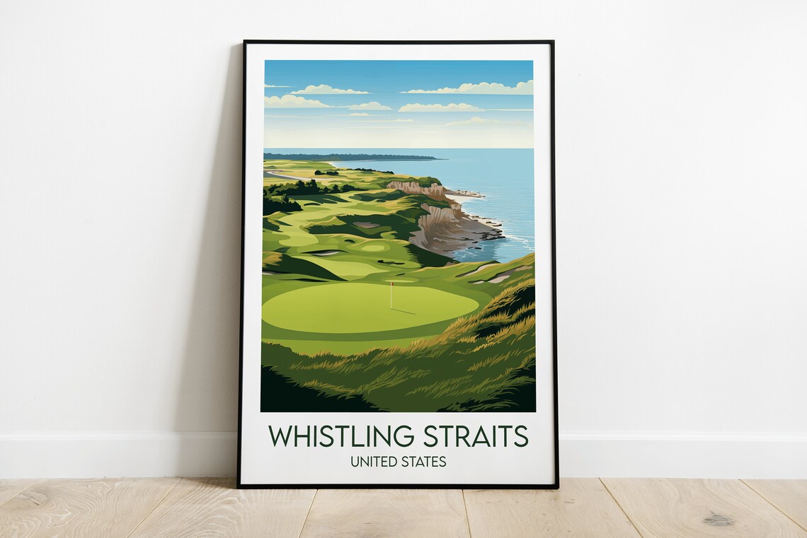 Whistling Straits Links Coastal Golf Course Vintage Travel Poster