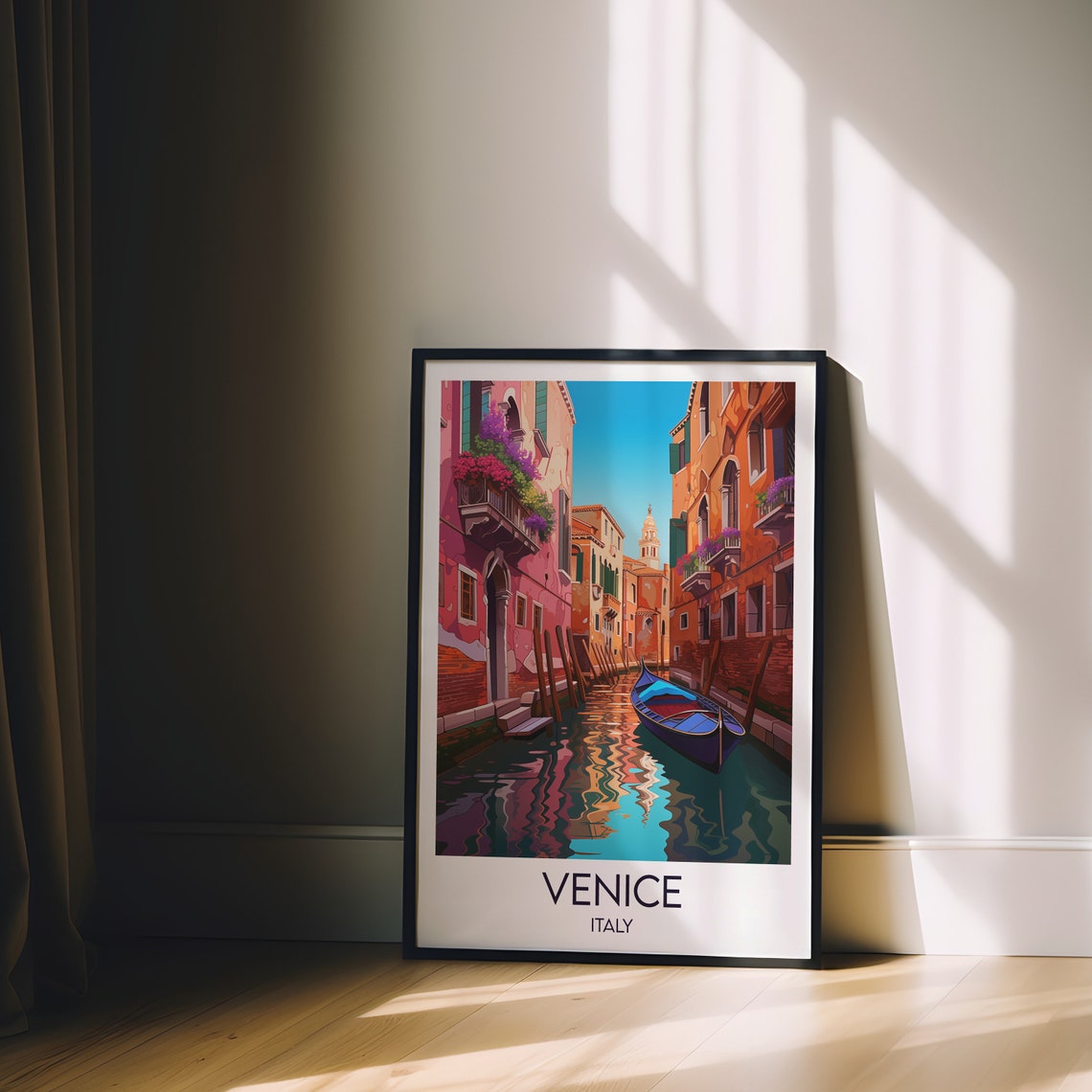 Venice Italy Gondola Canal Charming Flowers Waterfront Travel Poster - Image 2