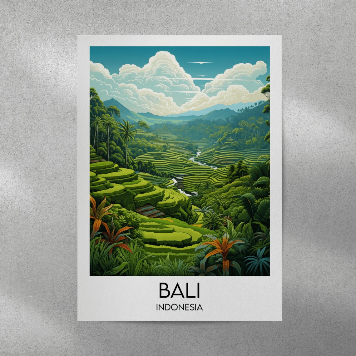 Bali Indonesia Rice Terrace Valley Jungle Vintage Travel Poster - Image 4
