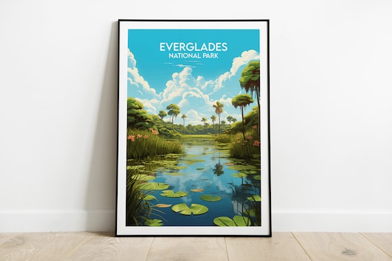 Everglades National Park Water Lily Pond Palms Cloudy Sky Poster