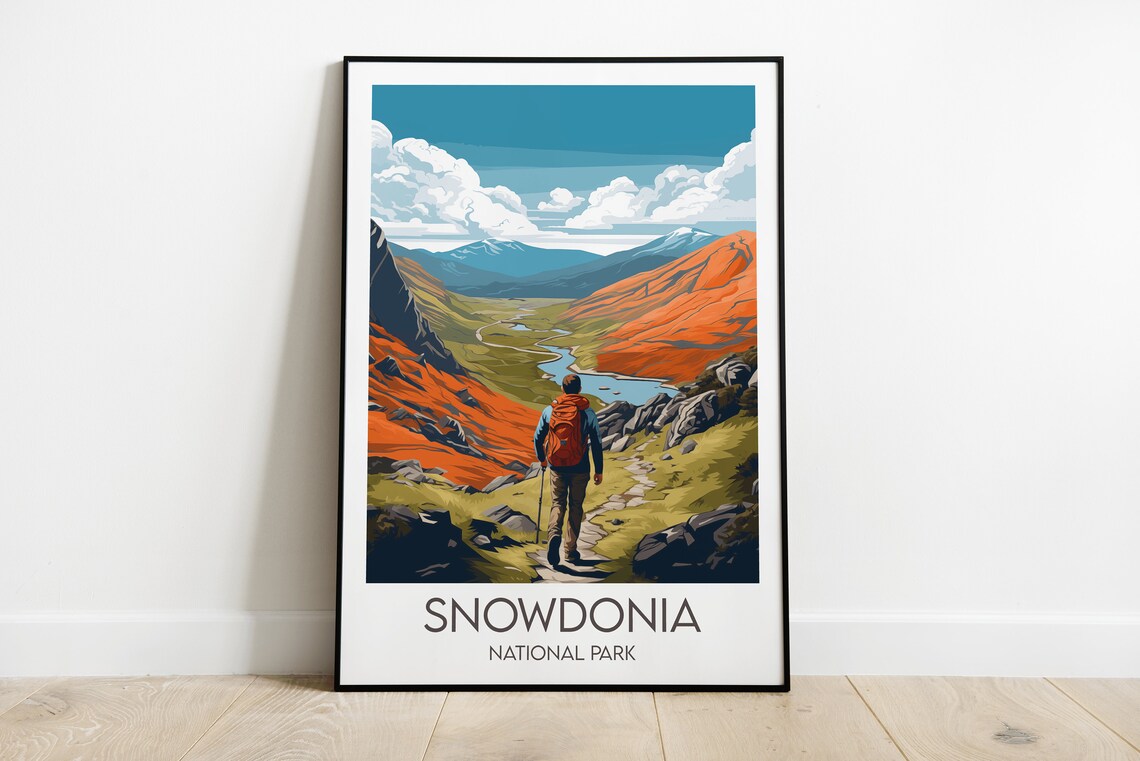 Snowdonia National Park Wales Mountain Hiking Trail Travel Poster