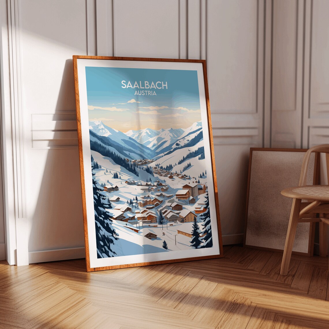 Saalbach Austria Ski Resort Snowy Alpine Village Travel Poster - Image 4