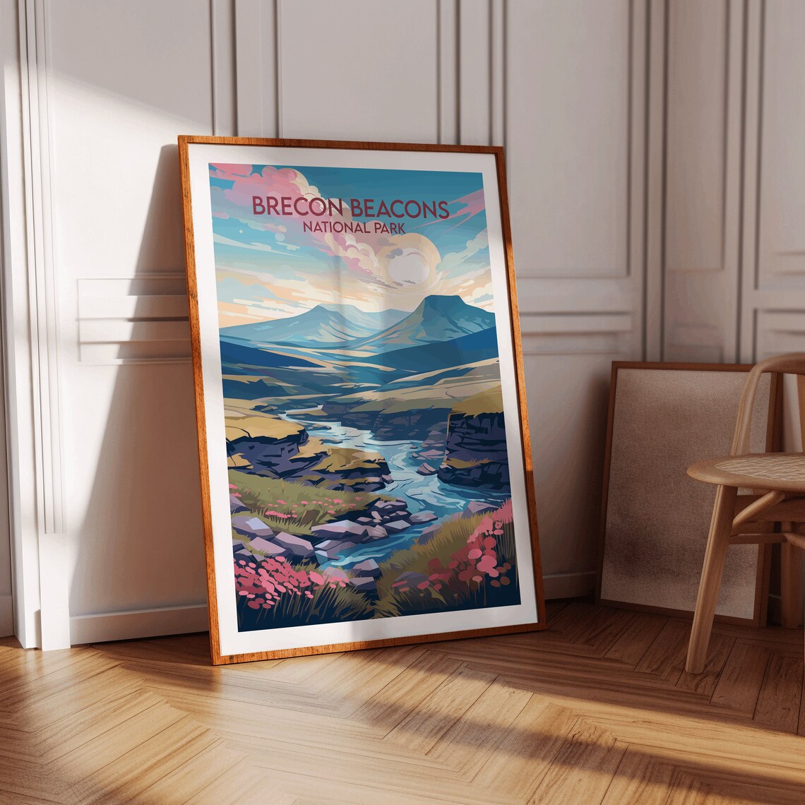 Brecon Beacons Wales National Park River Valley Mountain View Travel Poster - Image 3