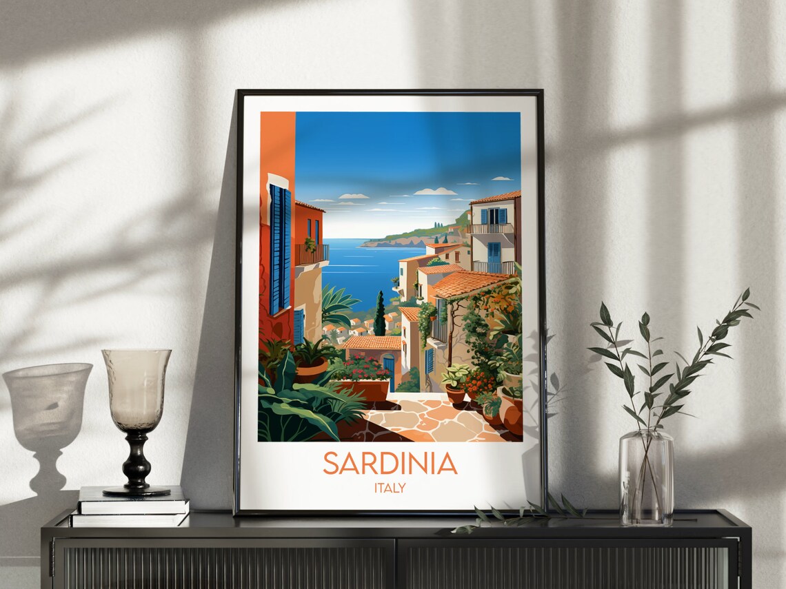 Sardinia Italy Coastal Village Mediterranean Seaside Travel Poster - Image 5
