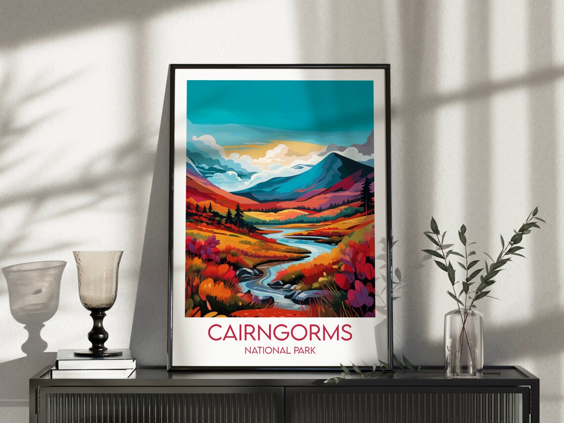 Cairngorms National Park Scotland Autumn Hills River Travel Poster - Image 4