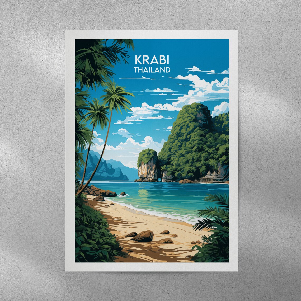Krabi Thailand Limestone Karst Cliff Palm Beach Island Travel Poster - Image 5