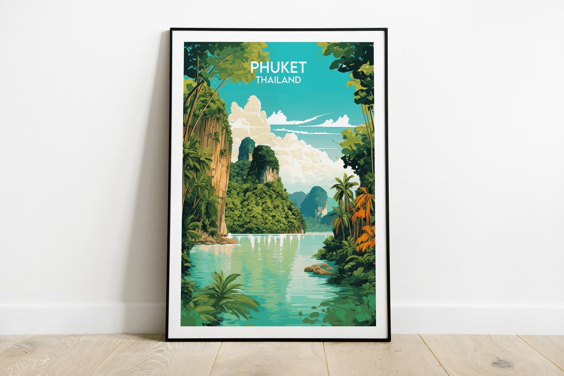 Phuket Thailand Limestone Cliffs Lagoon Vintage Travel Poster