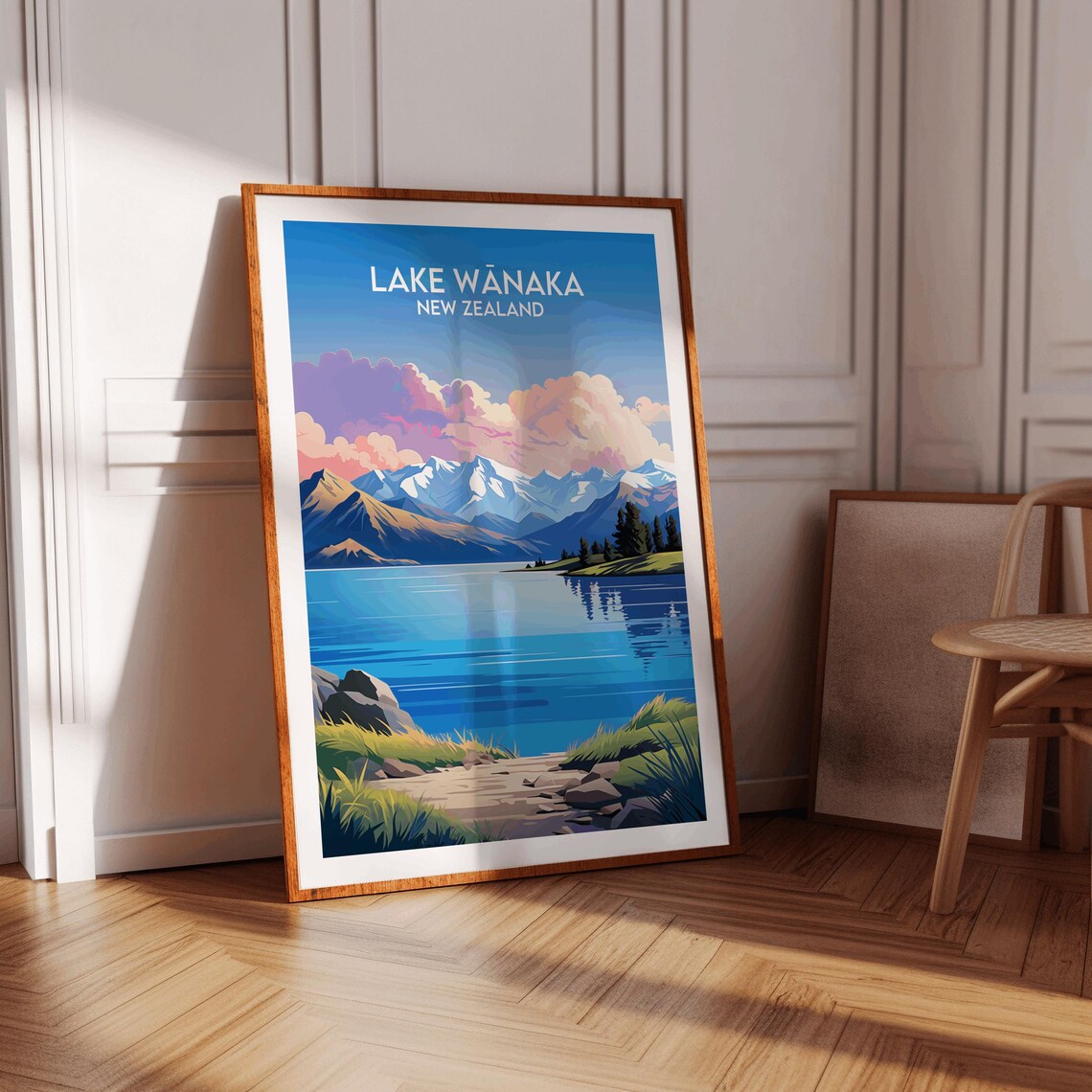 Lake Wānaka New Zealand Alpine Lake Snowy Peaks Vintage Poster - Image 3