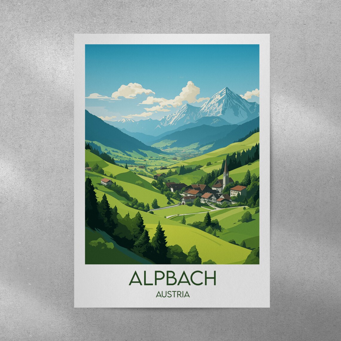Alpbach Austria Alpine Village Travel Poster Snowy Mountain View Art - Image 4