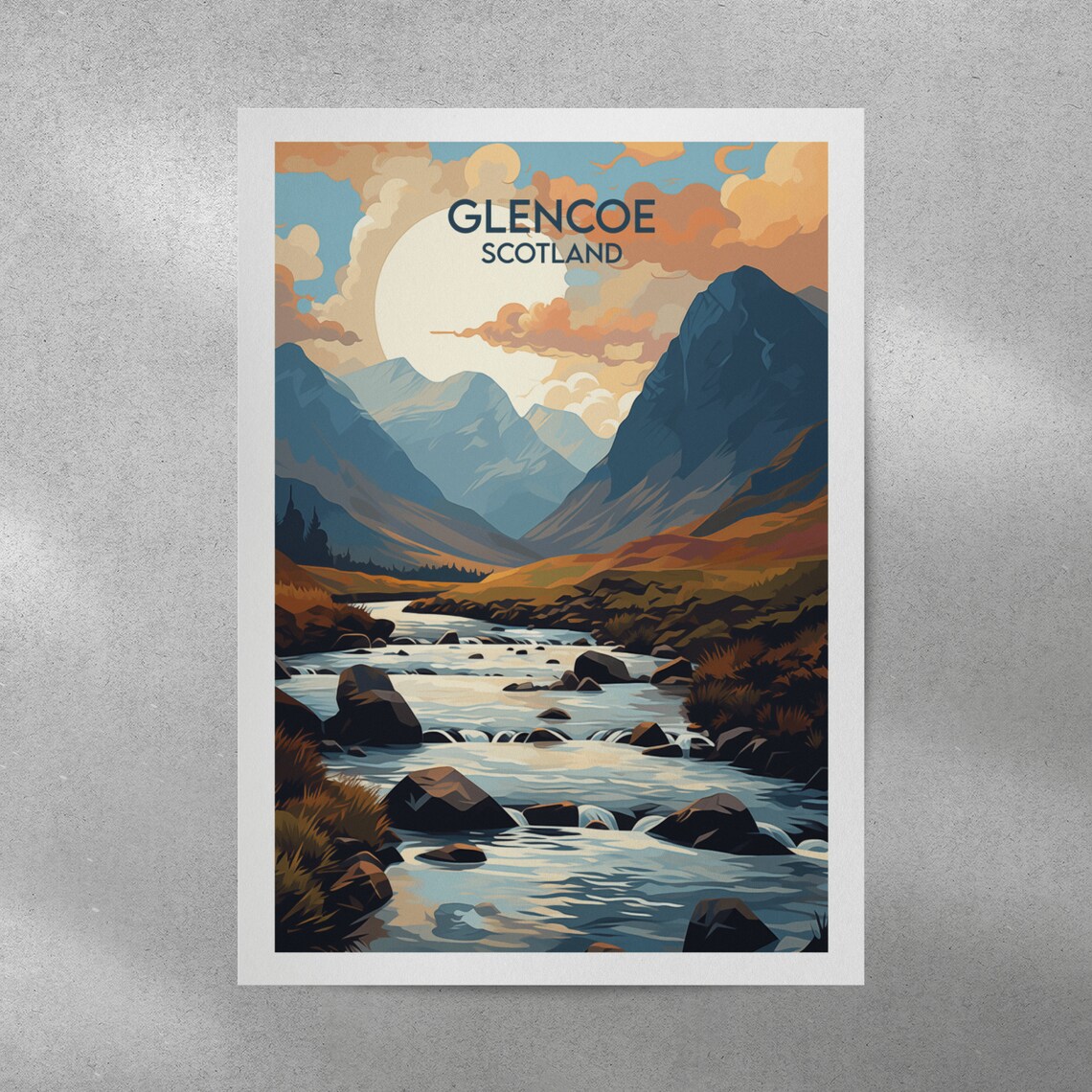 Glencoe Scotland Retro Mountain River Landscape Travel Poster - Image 4