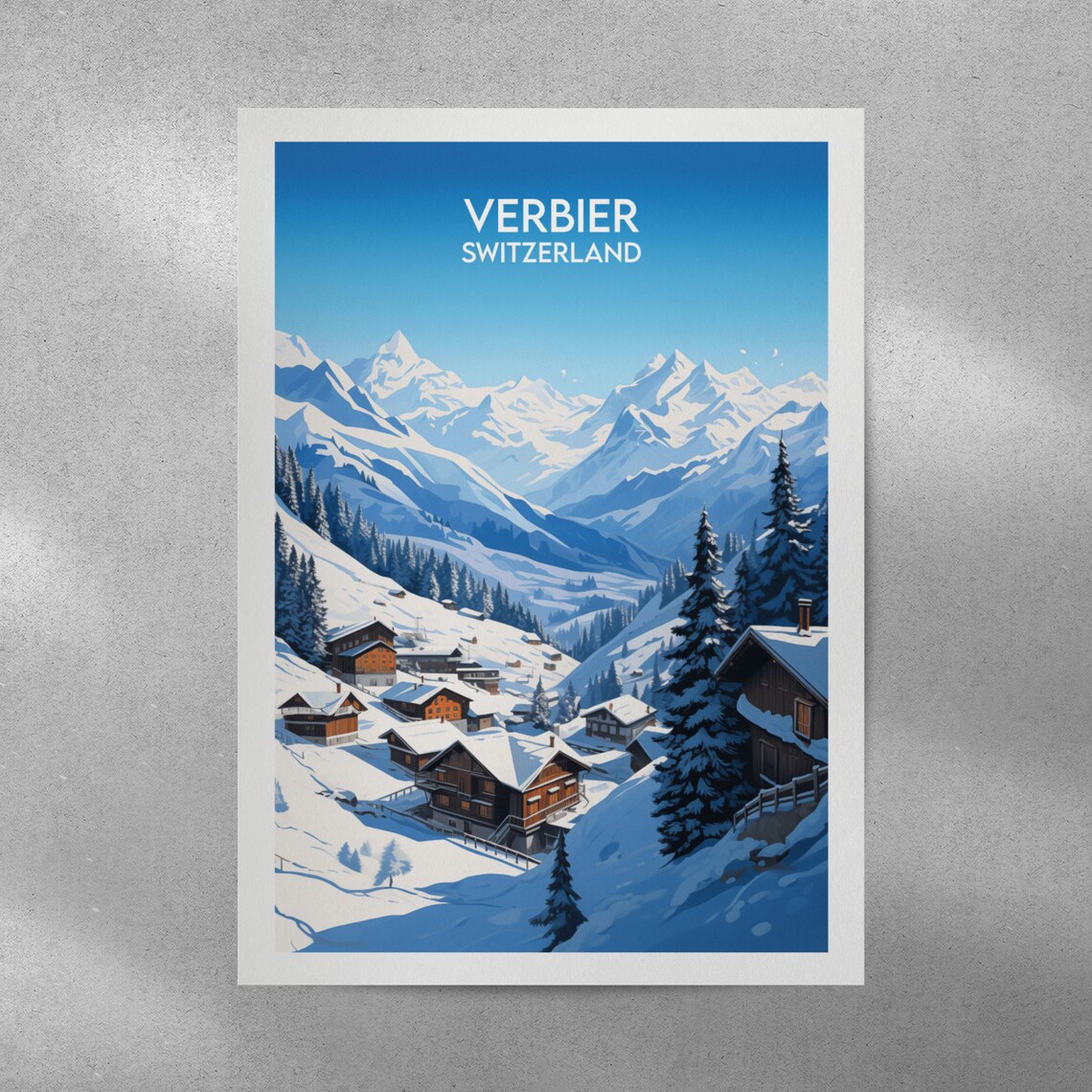 Verbier Switzerland Alpine Ski Village Snowy Chalets Mountain Poster - Image 5