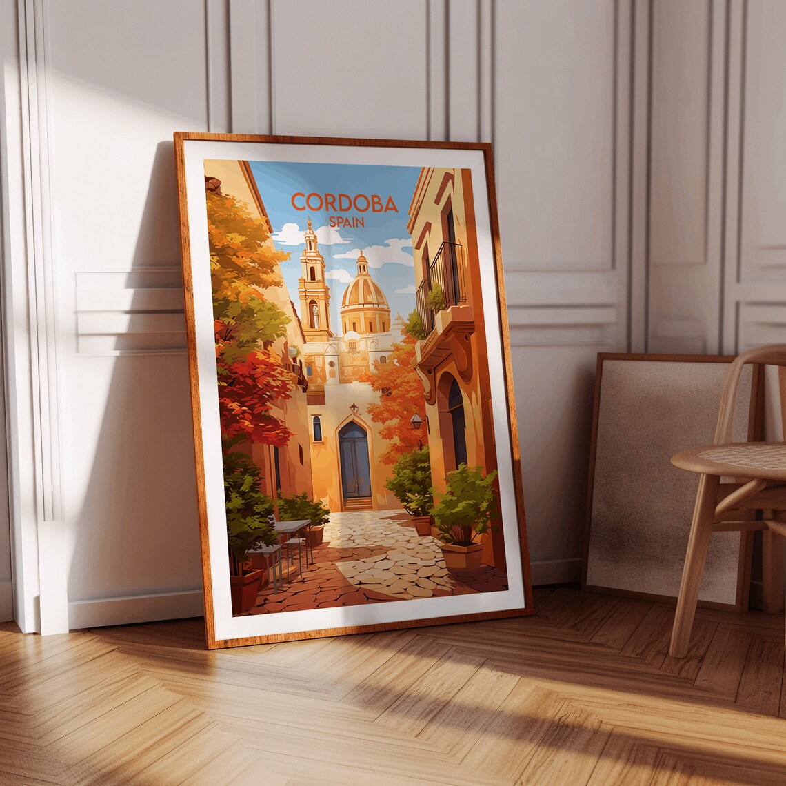 Cordoba Spain Sunny Old Town Alley Dome Bell Tower Art Poster - Image 2
