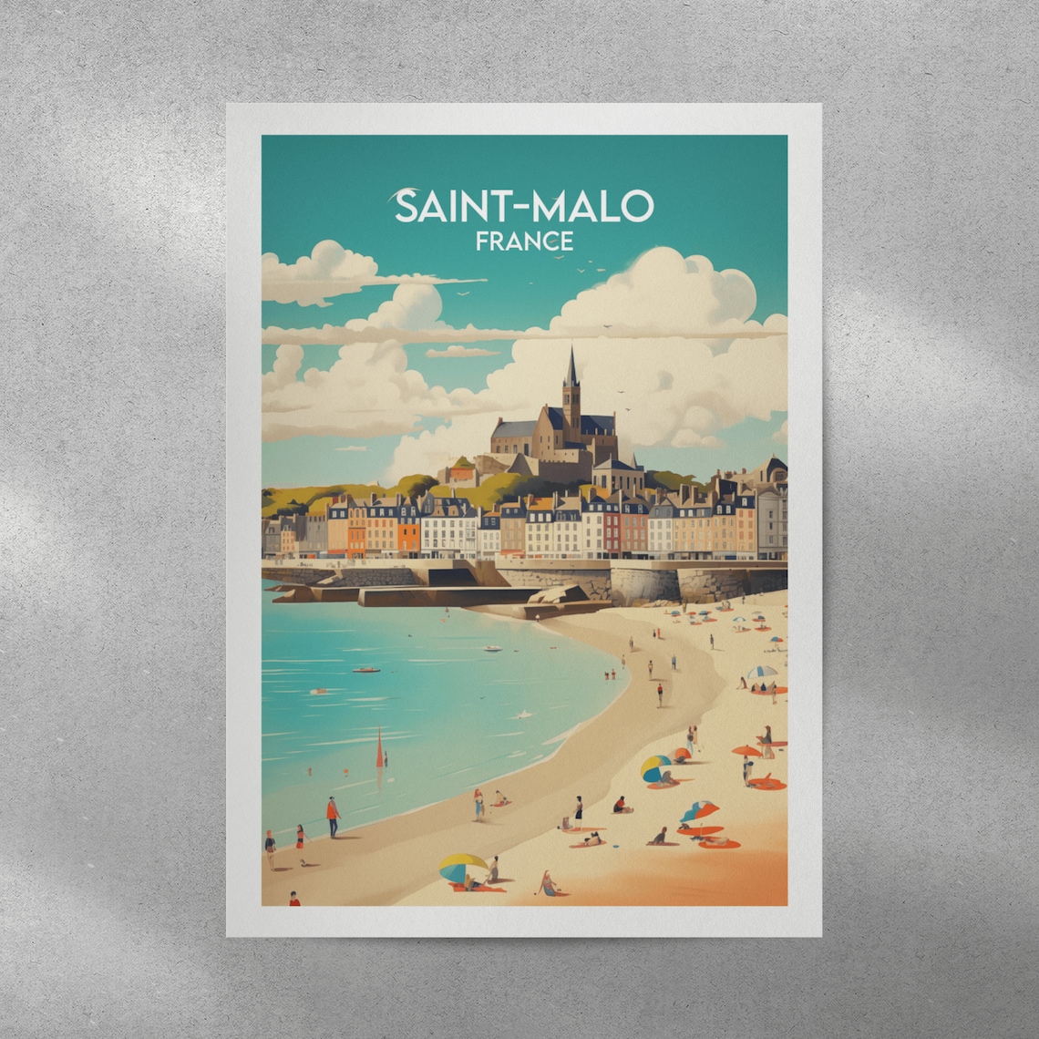 Saint-Malo France Beach Old Town Cathedral Seaside Travel Poster - Image 3
