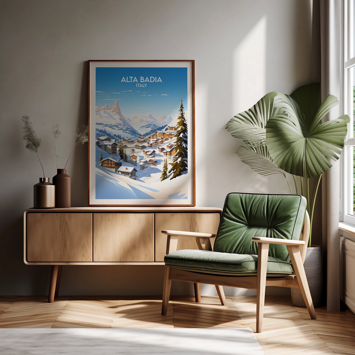 Alta Badia Italy Snowy Alpine Village Winter Mountains Travel Poster - Image 2