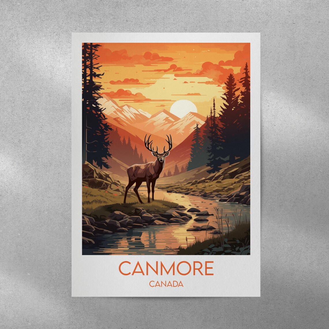 Canmore Canada Elk Stream Sunset Vintage Wildlife Travel Poster - Image 5