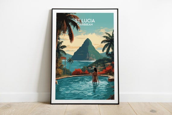 St Lucia Travel Print Caribbean Poster Custom Personalised Wedding Birthday Gift