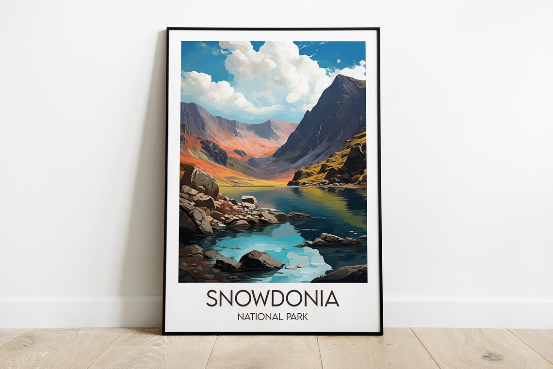 Snowdonia National Park Mountain Lake Vintage Welsh Travel Poster