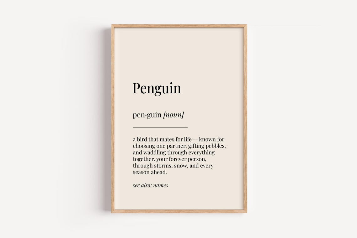 Penguin Love Definition Poster Dictionary Word Art Anniversary Gift