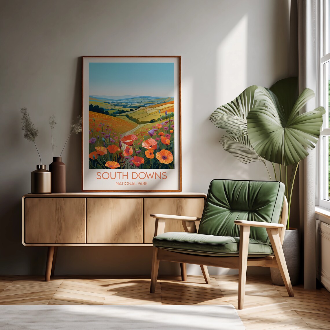 South Downs National Park England Vintage Poppy Fields Travel Poster - Image 2