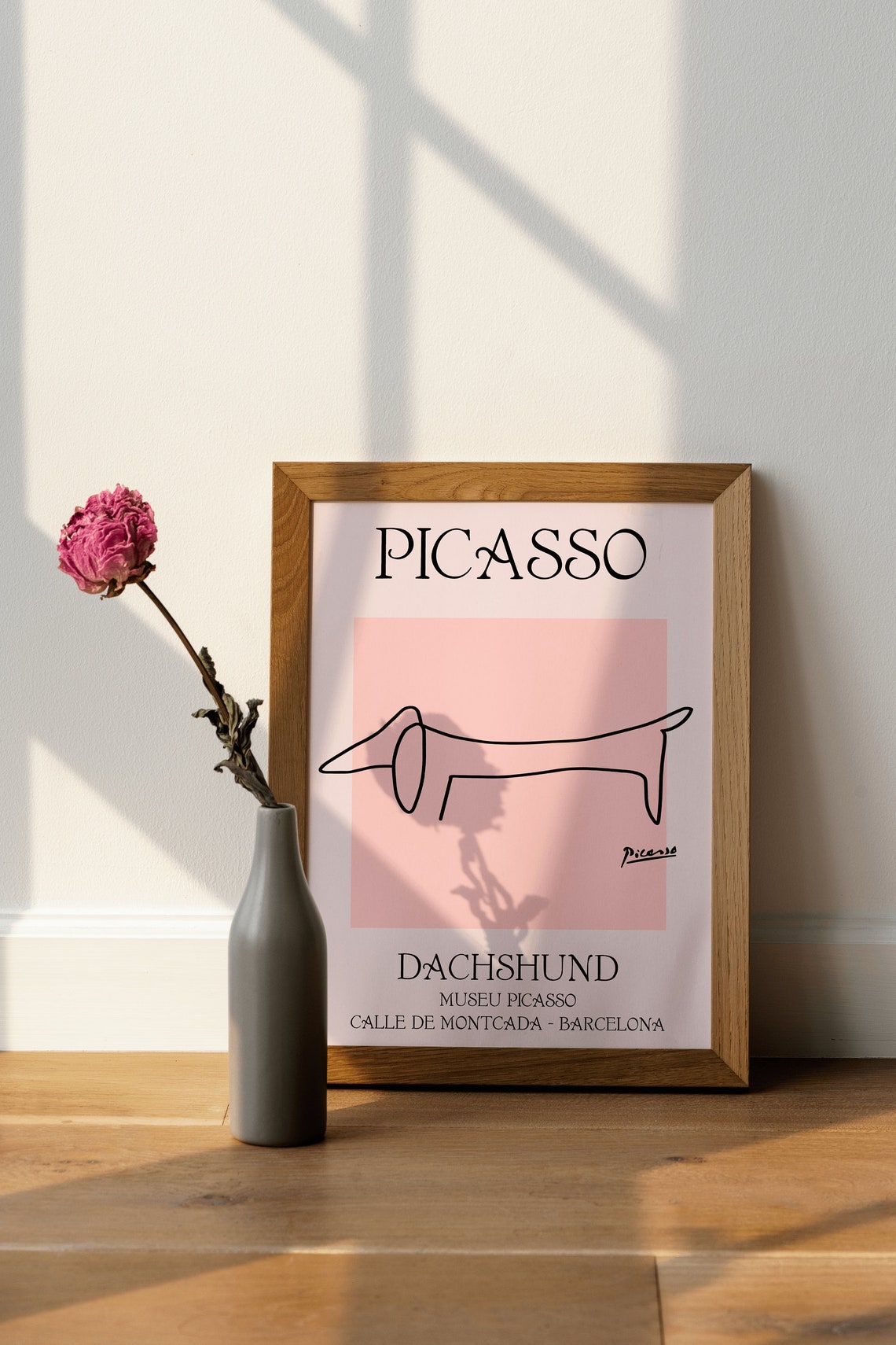 Picasso Dachshund Line Art Exhibition in Soft Pink Minimal Poster - Image 4