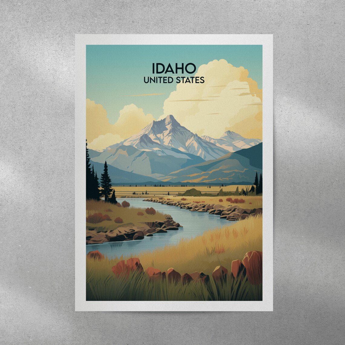 Idaho Mountain River Golden Meadow Vintage American Travel Poster - Image 5