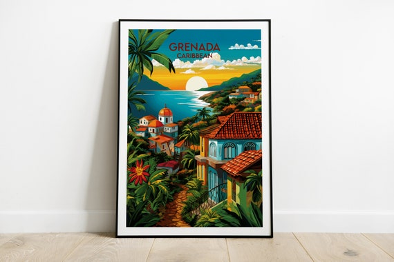 Grenada Travel Print Caribbean Poster Custom Personalised Wedding Birthday Gift