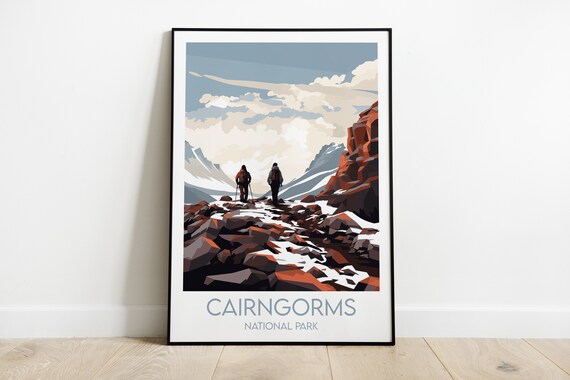 Cairngorms National Park Rocky Summit Hikers Snow Travel Poster