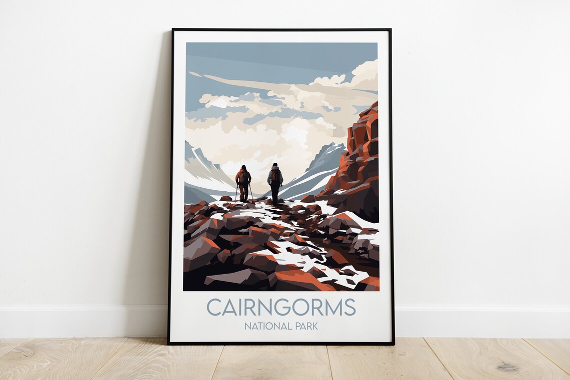 Cairngorms National Park Rocky Summit Hikers Snow Travel Poster