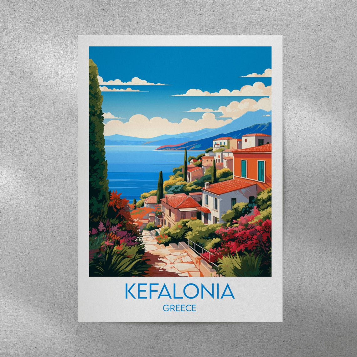 Kefalonia Greece Hillside Village Stone Path Aegean View Poster - Image 3