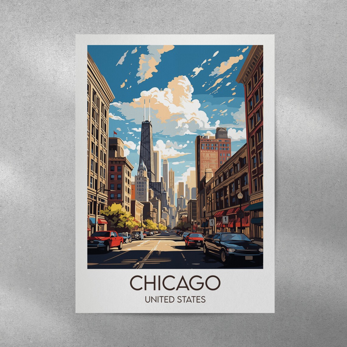 Chicago United States Downtown Towers Street Scene Travel Poster - Image 3