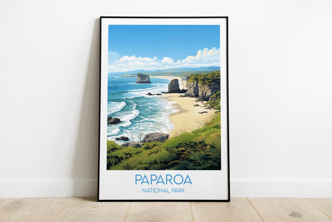 Paparoa National Park Sandy Beach Coast Vintage Travel Poster