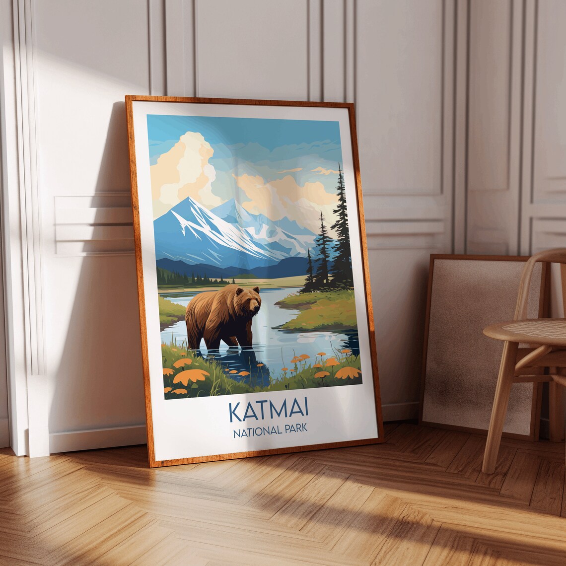 Katmai National Park Alaska Mountain Bear Illustrated Travel Poster - Image 2