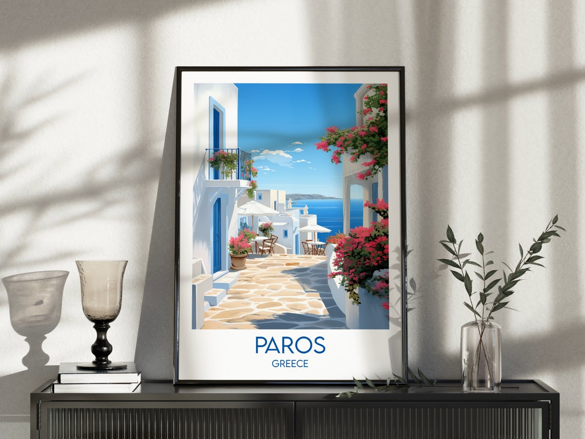 Paros Greece Whitewashed Alley Aegean Sea View Travel Poster - Image 3