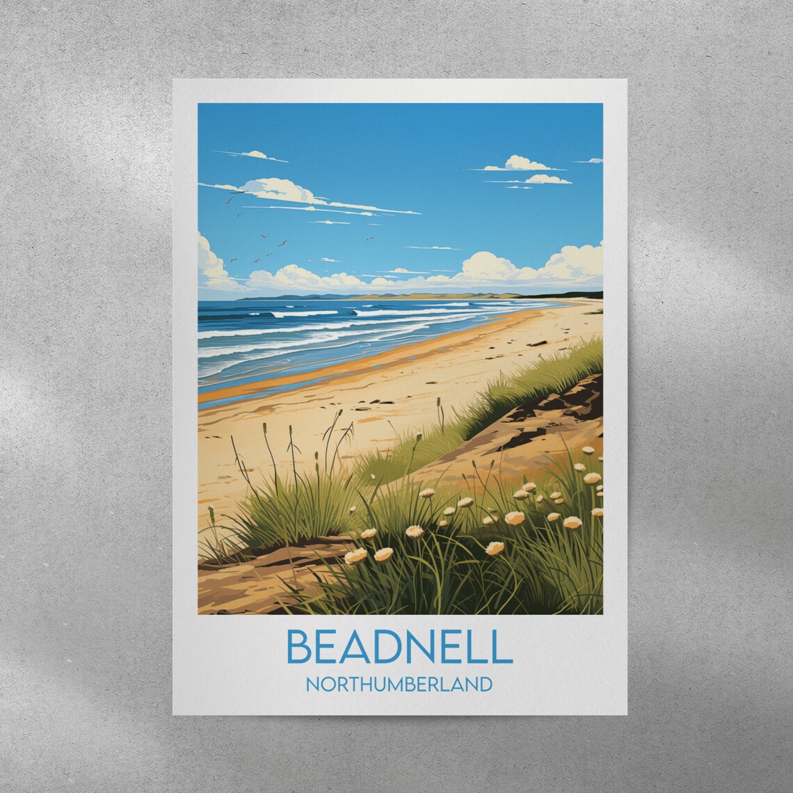 Beadnell Northumberland Beach Dunes and Waves Retro Travel Poster - Image 3