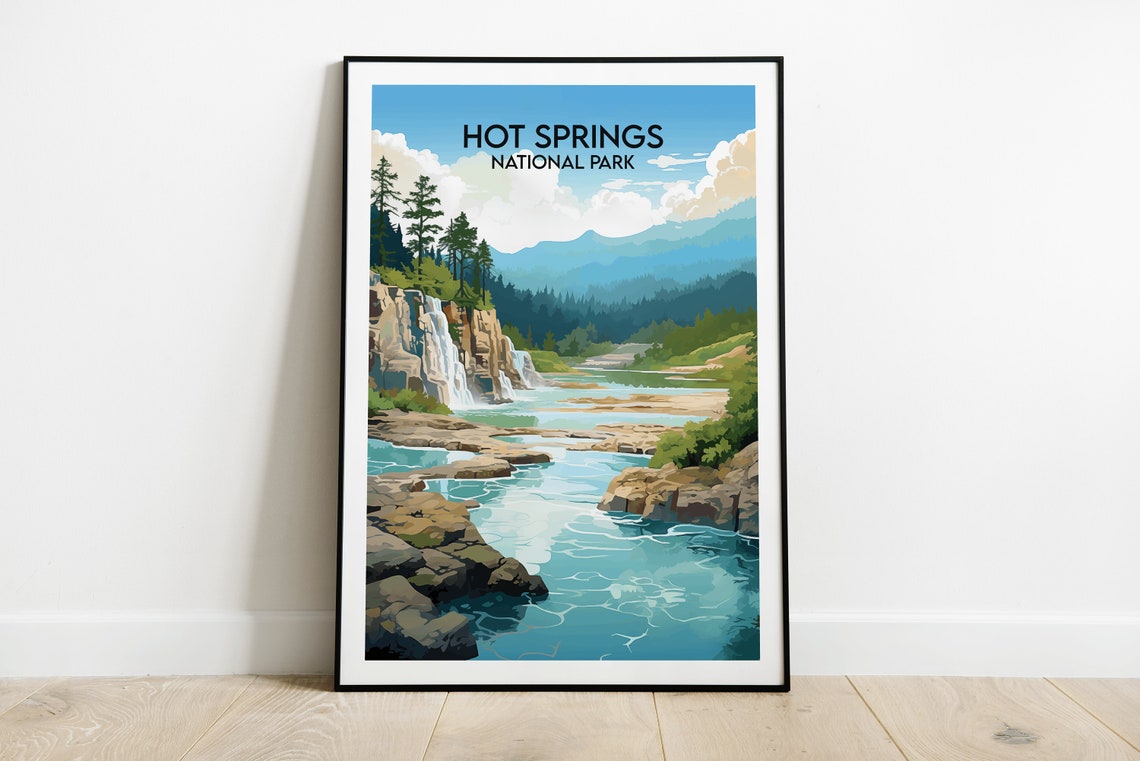 Hot Springs National Park Arkansas Retro Waterfall Travel Poster