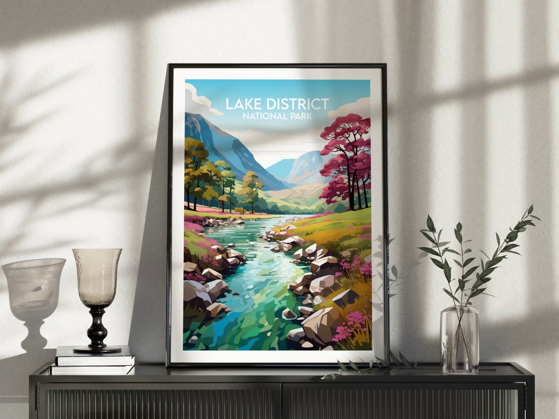 Lake District National Park River Rocks Pink Blossom Tree Poster - Image 3